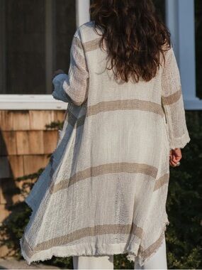 Cream & Beige Striped Open Knit Cardigan